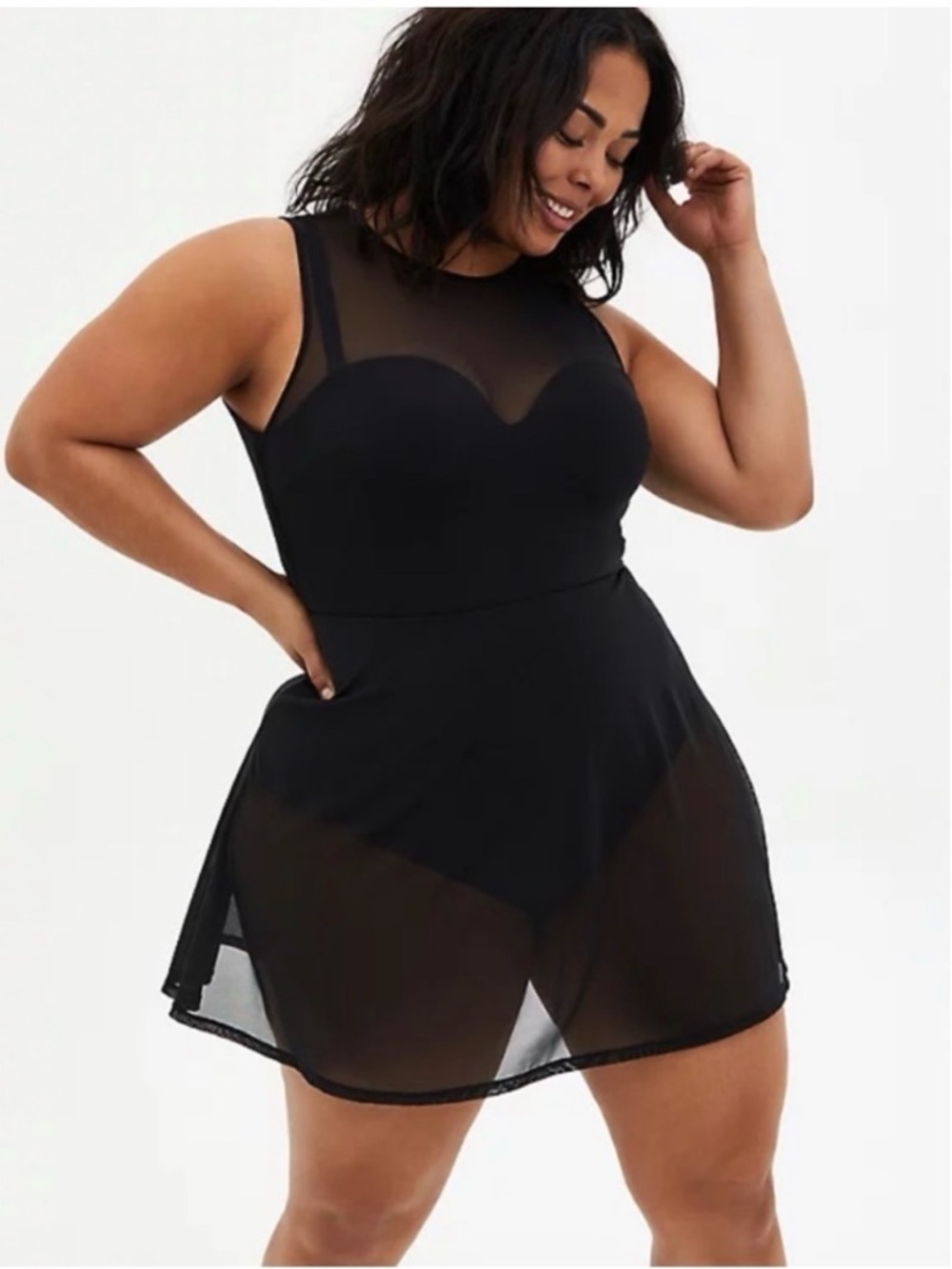 Torrid Black Mesh Underwire Peplum Swimsuit